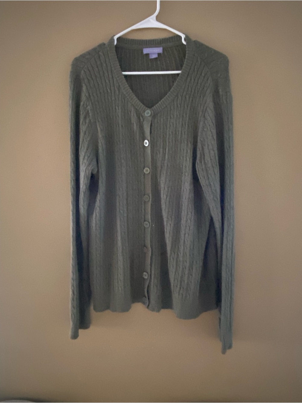 Laura Scott Olive Cable Knit Button-Front Cardigan
